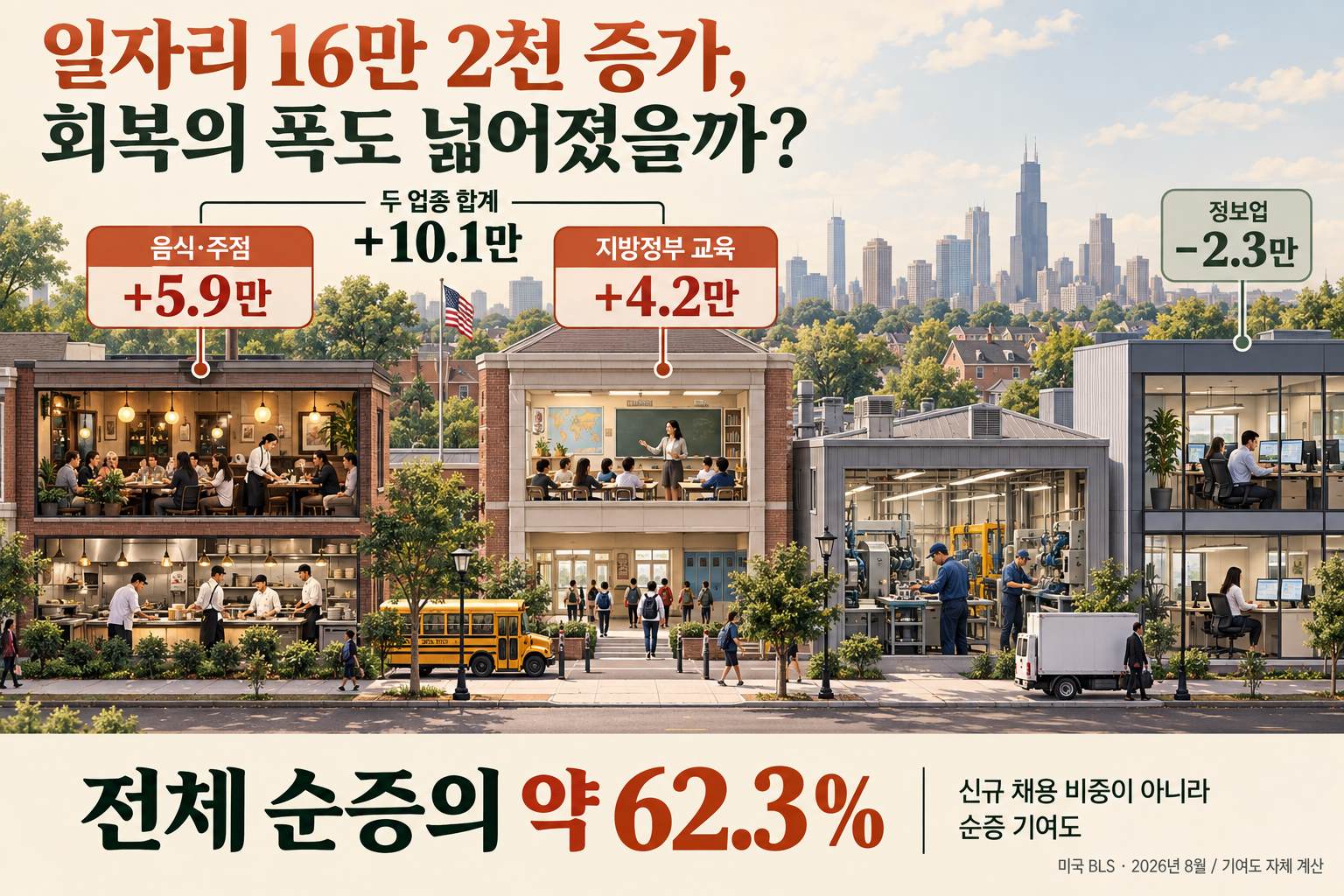 업종별 고용 증가와 순증 기여도