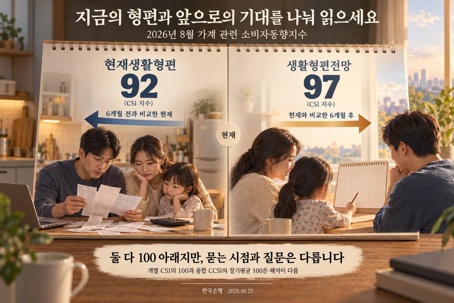 현재와 미래 생활형편 질문 비교