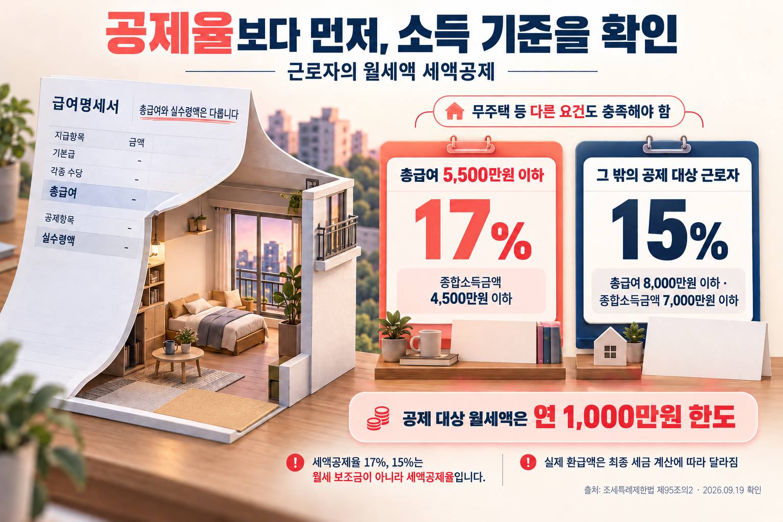 월세 공제의 소득 기준과 공제율