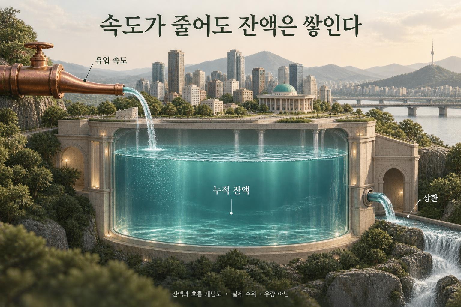 월간 증가 둔화와 부채 누적의 구별