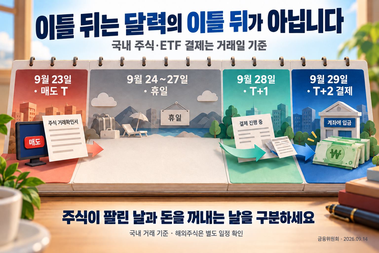 9월 23일 매도에서 29일 결제까지 거래일을 세는 과정