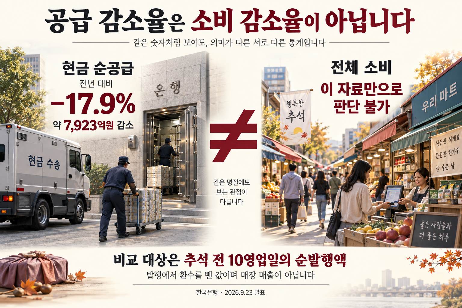 현금 순공급 감소율과 전체 소비의 구분