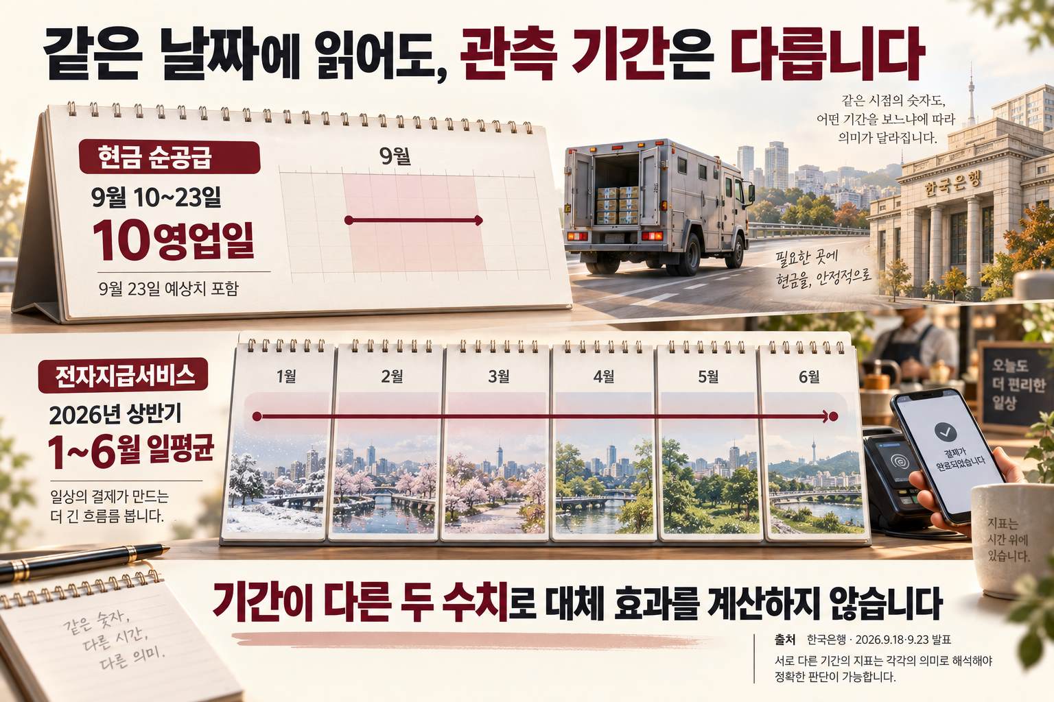 현금 공급과 전자지급서비스의 관측 기간 비교