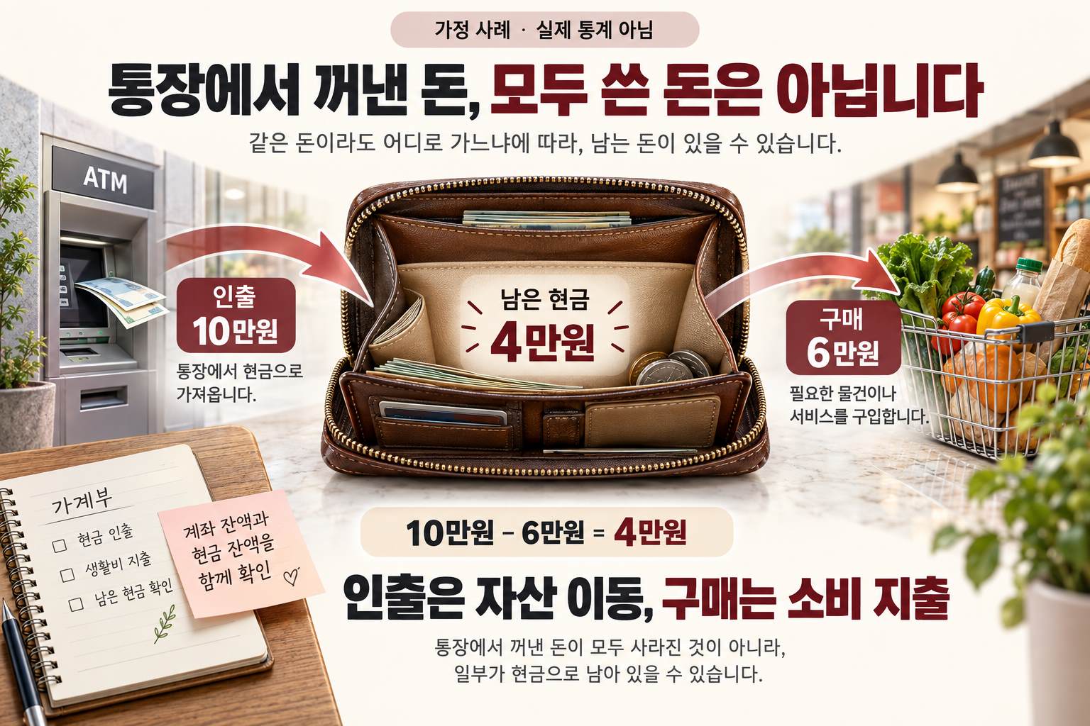 현금 인출과 구매를 나눈 가정 사례