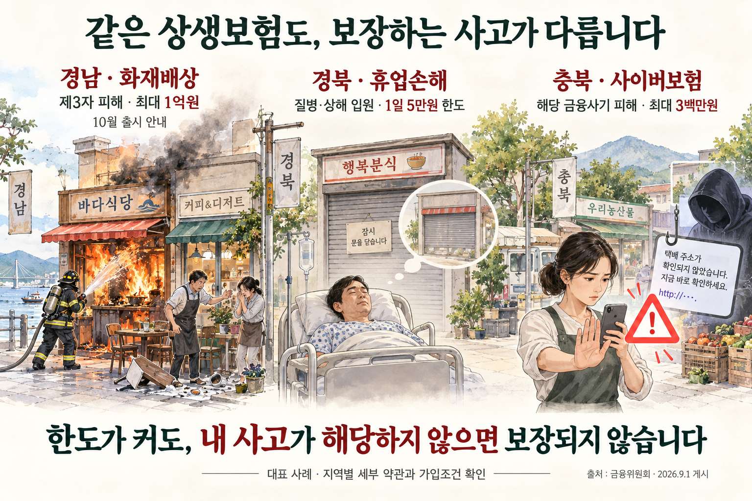 지역별 화재배상책임 휴업손해 사이버피해 보장 차이