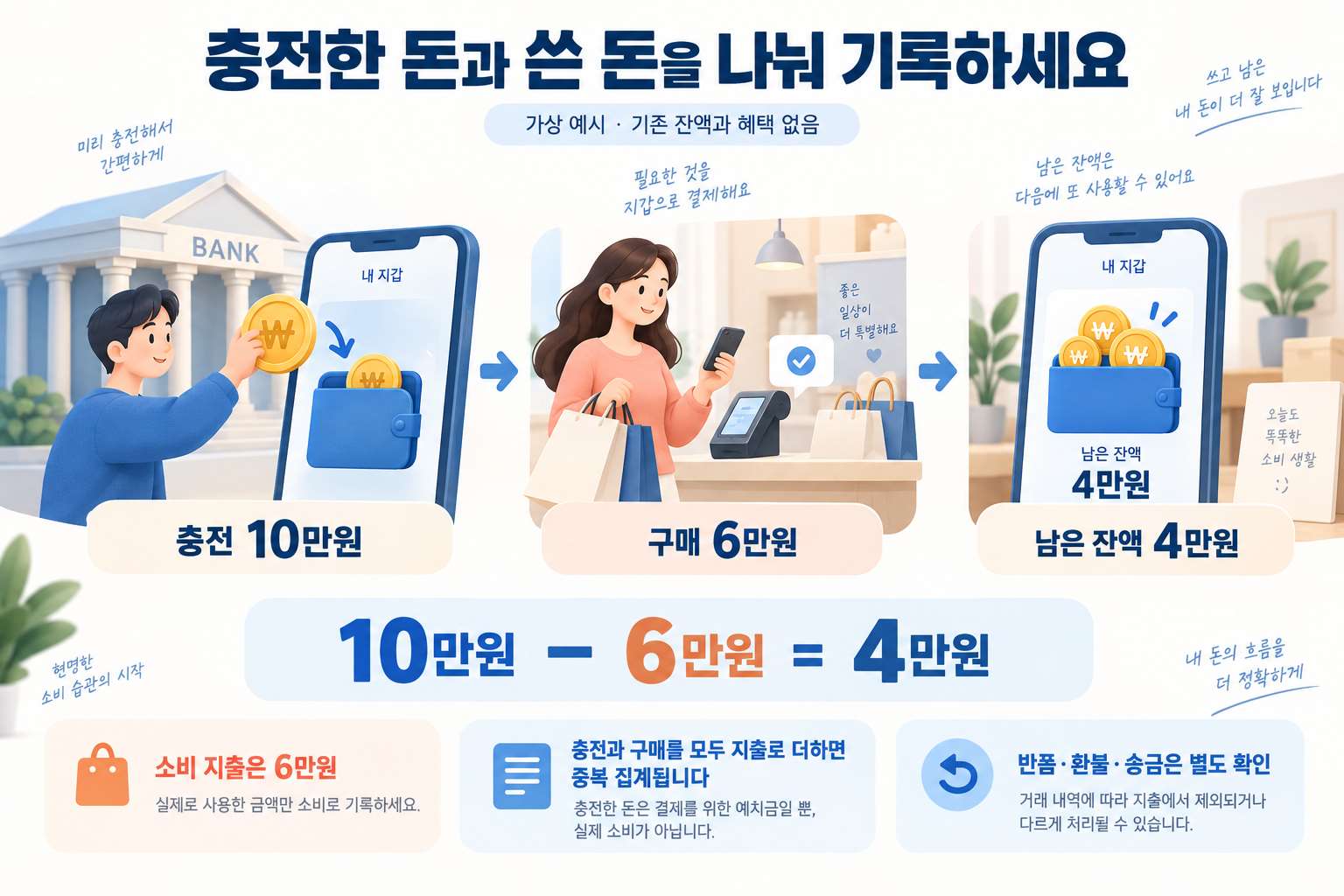 충전과 구매를 분리하는 가상 가계부 계산