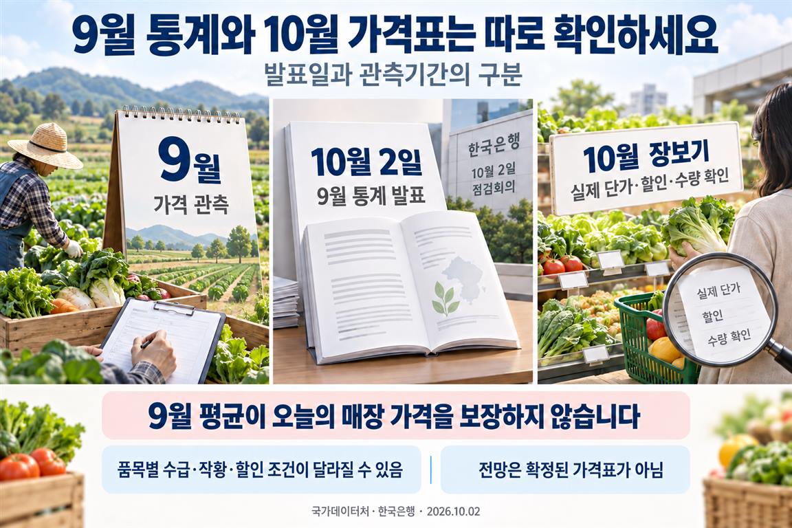 9월 관측 결과는 10월 2일 발표됐습니다. 오늘의 실제 단가·할인·수량은 별도 확인하며, 전망을 확정 가격으로 해석하지 않습니다.