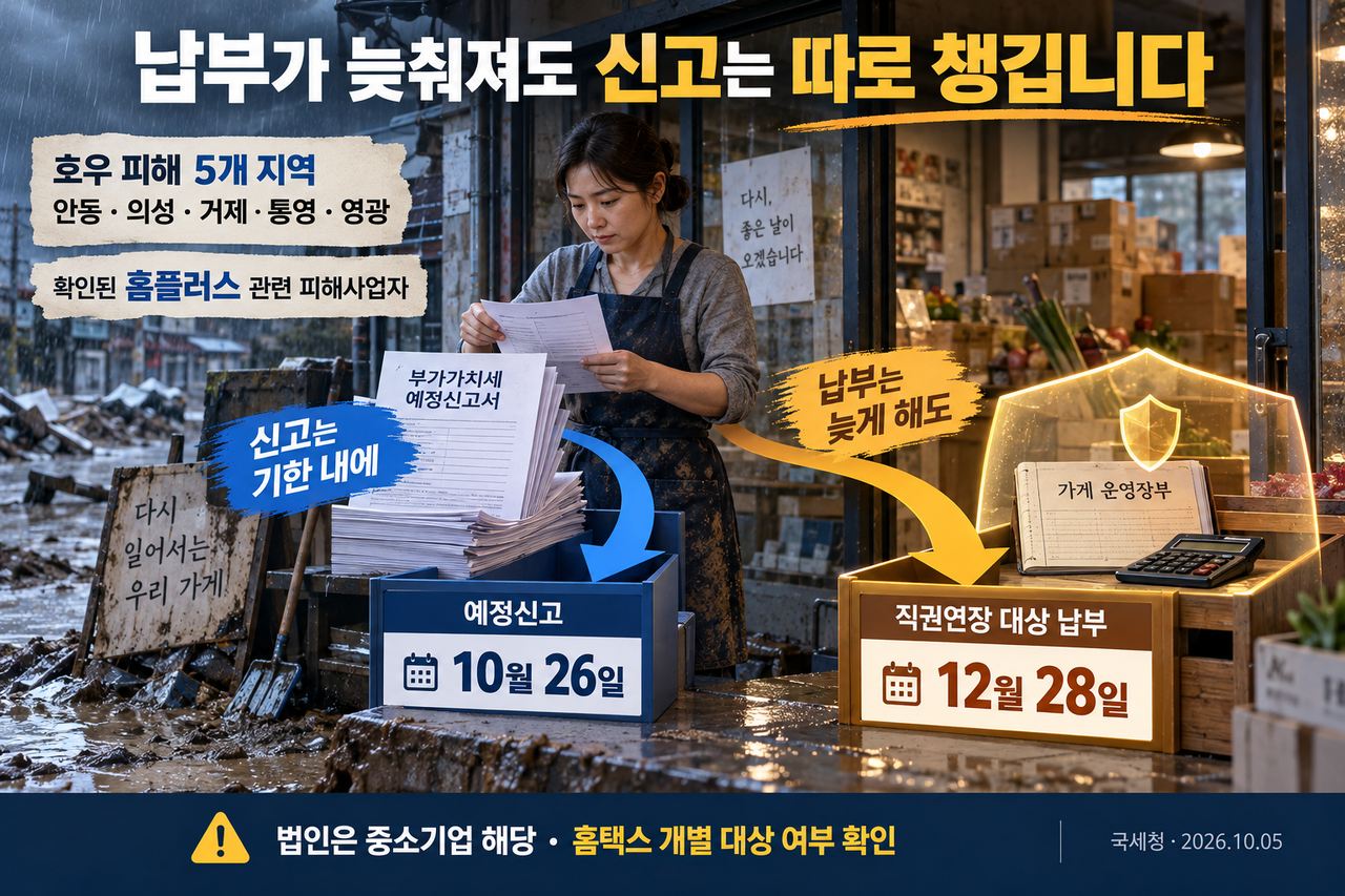 피해기업의 납부 연장과 신고 의무를 구분하는 구조