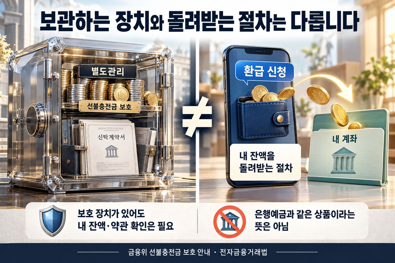 선불충전금 별도관리와 이용자 환급 신청이 서로 다른 보호 장치인 점